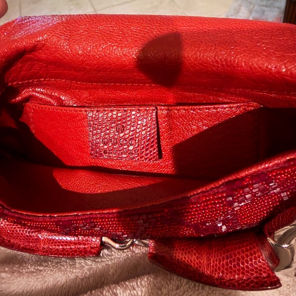 Gucci red Crystal GG beaded handbag with lizard skin and silver horsebit - Picture 10 of 11
